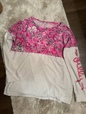 Pink Floral Colorblock Long Sleeve Top